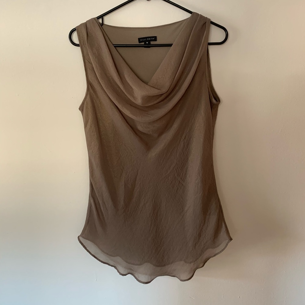 Beige Cowl neck sleeveless blouse